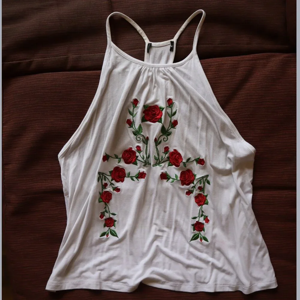 Beautifully Embroidered rose pattern oversized tank top size S/M - Picture 1 of 4